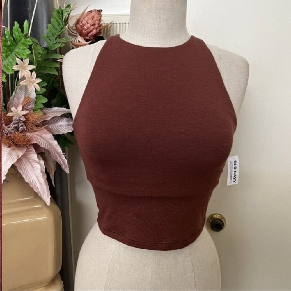 E1-- NWT brown OLD NAVY sleeveless women's light support active tank top SMALL